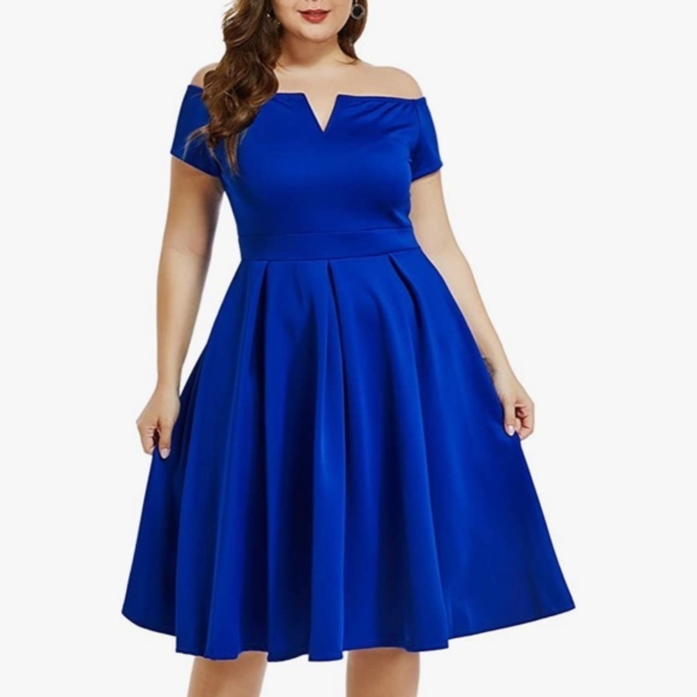 (XL)- LALAGEN Plus Size Vintage Swing Midi Dress‎